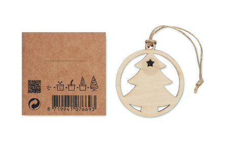 Colgador árbol madera semillas abeto cordón yute kraft 6 cm
