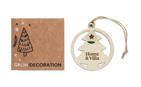 Colgador árbol madera semillas abeto cordón yute kraft 6 cm