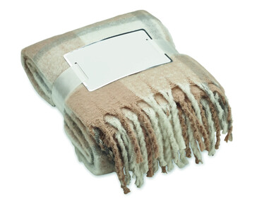 Manta RPET efecto mohair con cuadros y flecos