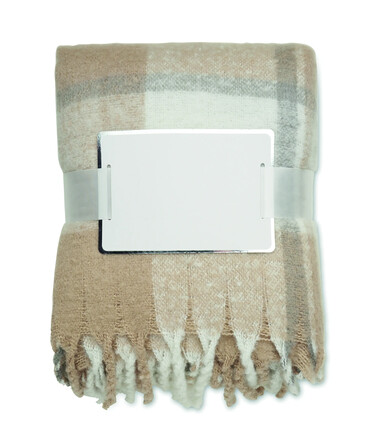 Manta RPET efecto mohair con cuadros y flecos