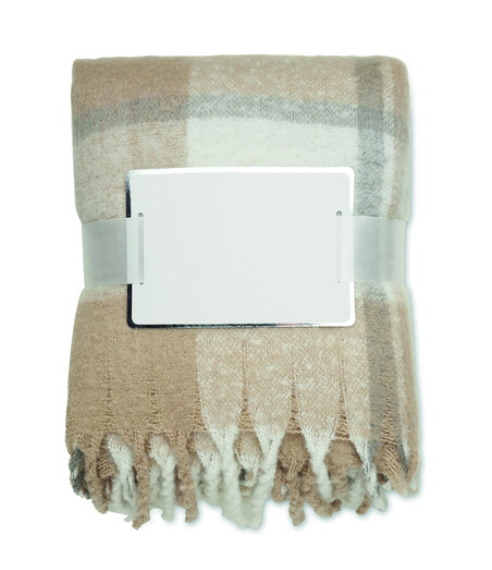 Manta RPET efecto mohair con cuadros y flecos
