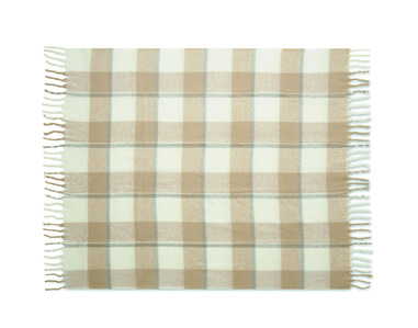 Manta RPET efecto mohair con cuadros y flecos
