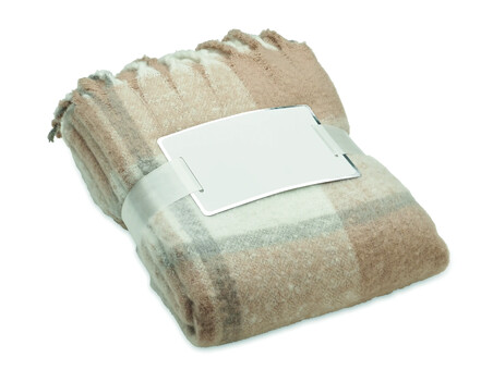 Manta RPET efecto mohair con cuadros y flecos