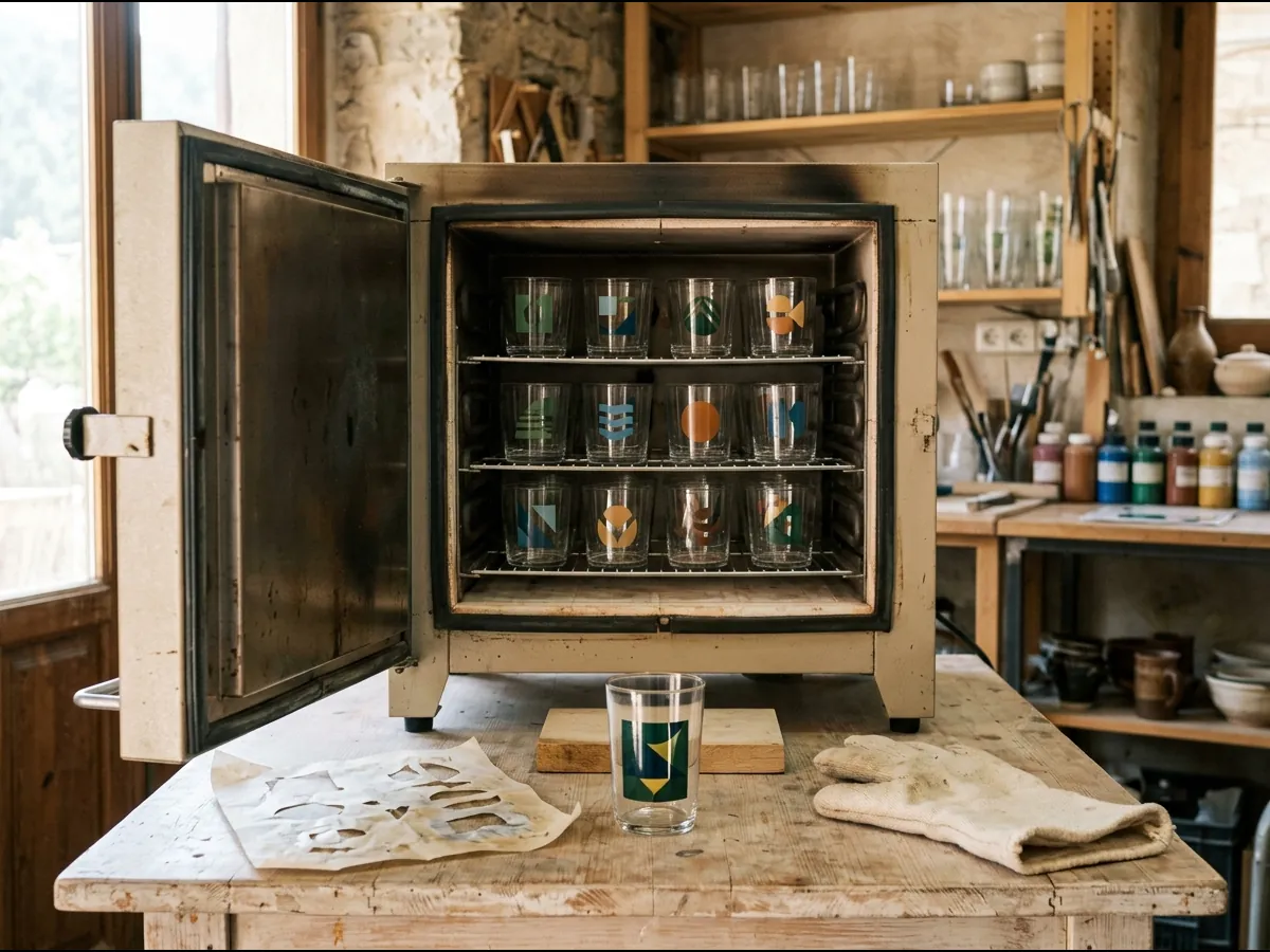 Vasos con calca cerámica ya cocida en un horno abierto